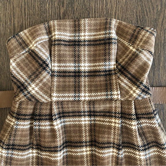 Anthropologie Brown Plaid Strapless Dress with Black Coat - Picture 6 of 16